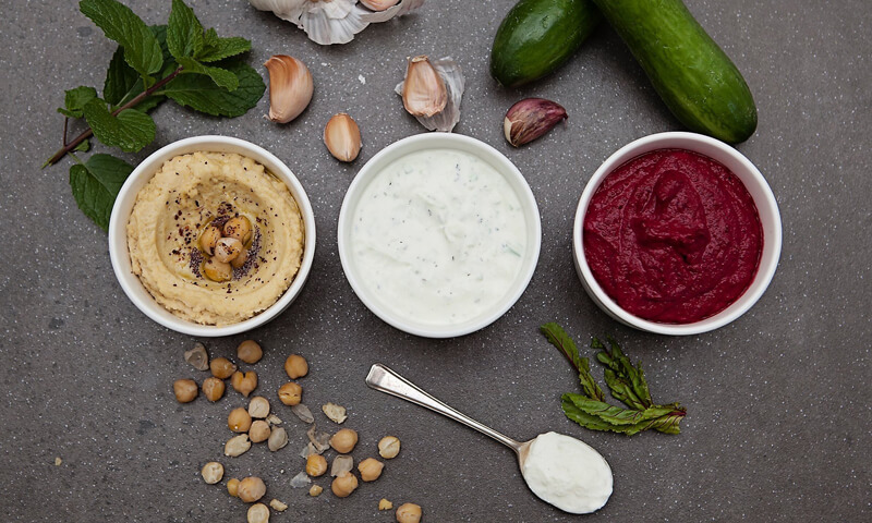 Traditional Greek dips made in house for meze Pete the Greek